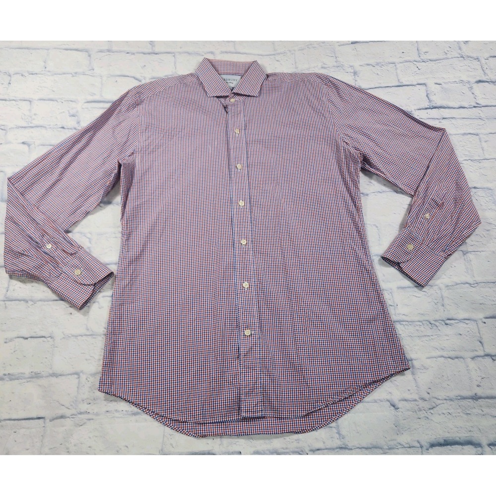 Ledbury Fine Shirting MENS SIZE XL Long Sleeve Dress Shirt Blue Red Check